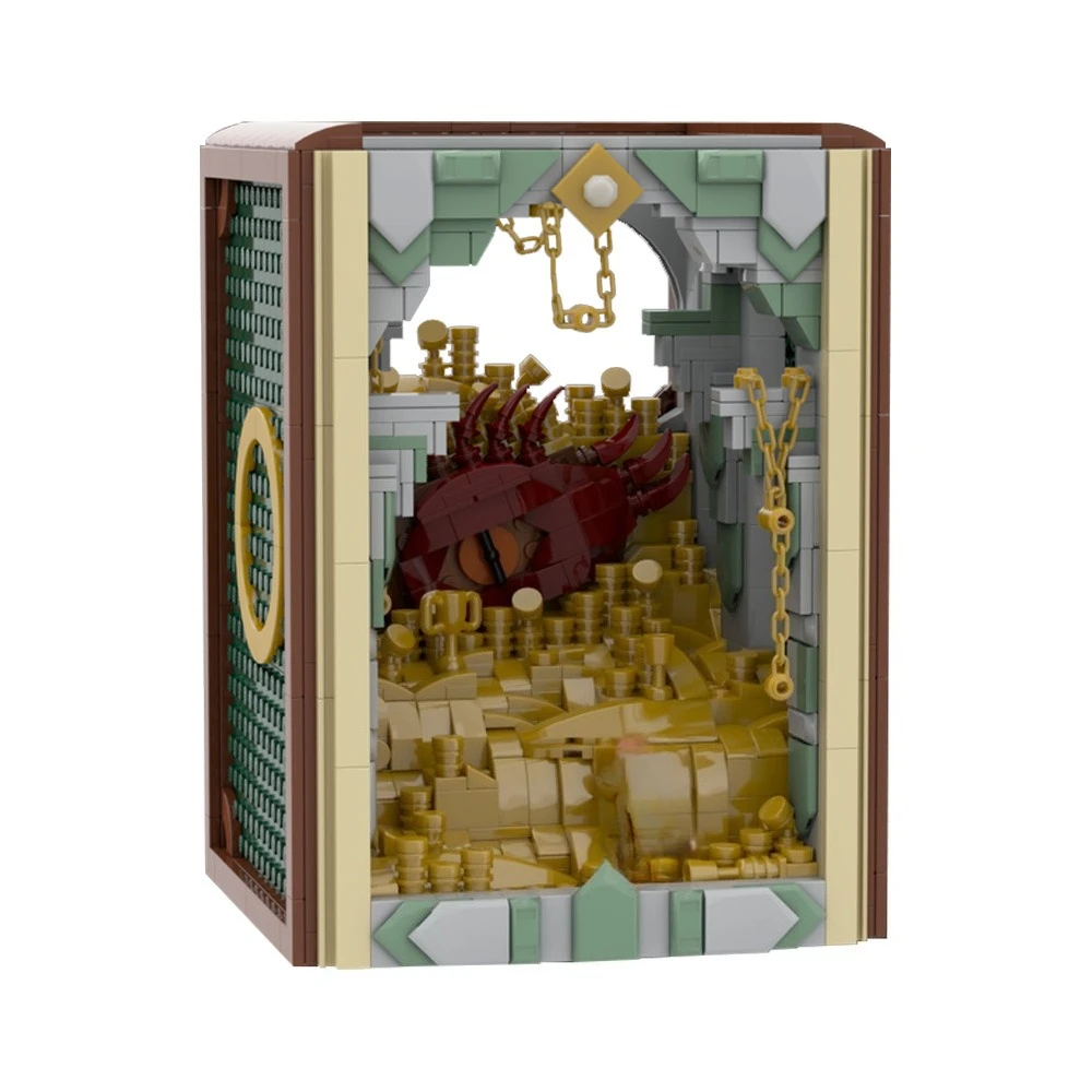 

Gobricks MOC The Rings Book Nook Smaug, строительные блоки, модель сцены фильма, угловые кирпичи, собранная своими руками игрушка, подарок для детей