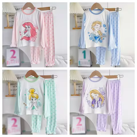 Hot Spring Autumn Long sleeved Kid's suit Princess Tinker Bell Mermaid Sleepwear clothing Pajama and pajama Suit for Kid's gift