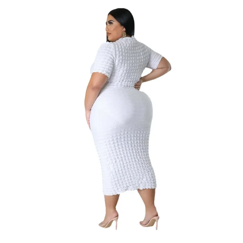 L-5XL Plus Size Women Clothing 2024 African Summer Solid Color Short Sleeve Bodycon Fat Casual Sexy Midi Dress Female Outfits