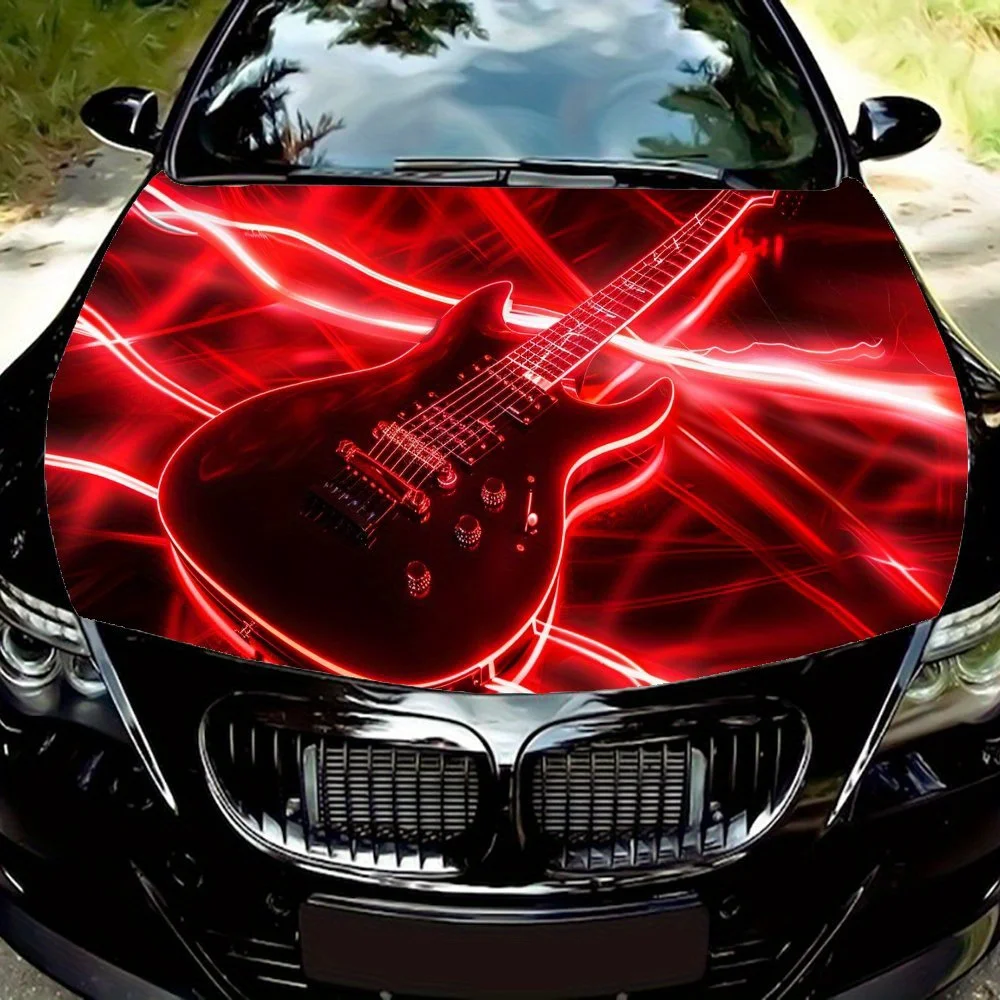 

Luminous Guitar Print car hood stickers, waterproof self-adhesive, scratch resistant, easy to stick, durable car PVC stickers, c