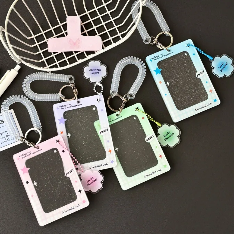 Ins Four-leaf Clover Transparent Flash Powder Acrylic Small Card Card Card Brick Small Card Document Card Film Card Sleeve