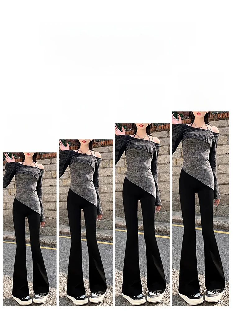 ارتفاع الخصر Fce اصطف السراويل جلد arkskin المرأة السراويل اللياقة البدنية الخريف الشتاء عارضة واسعة الساق اليوغا السراويل زائد الحجم