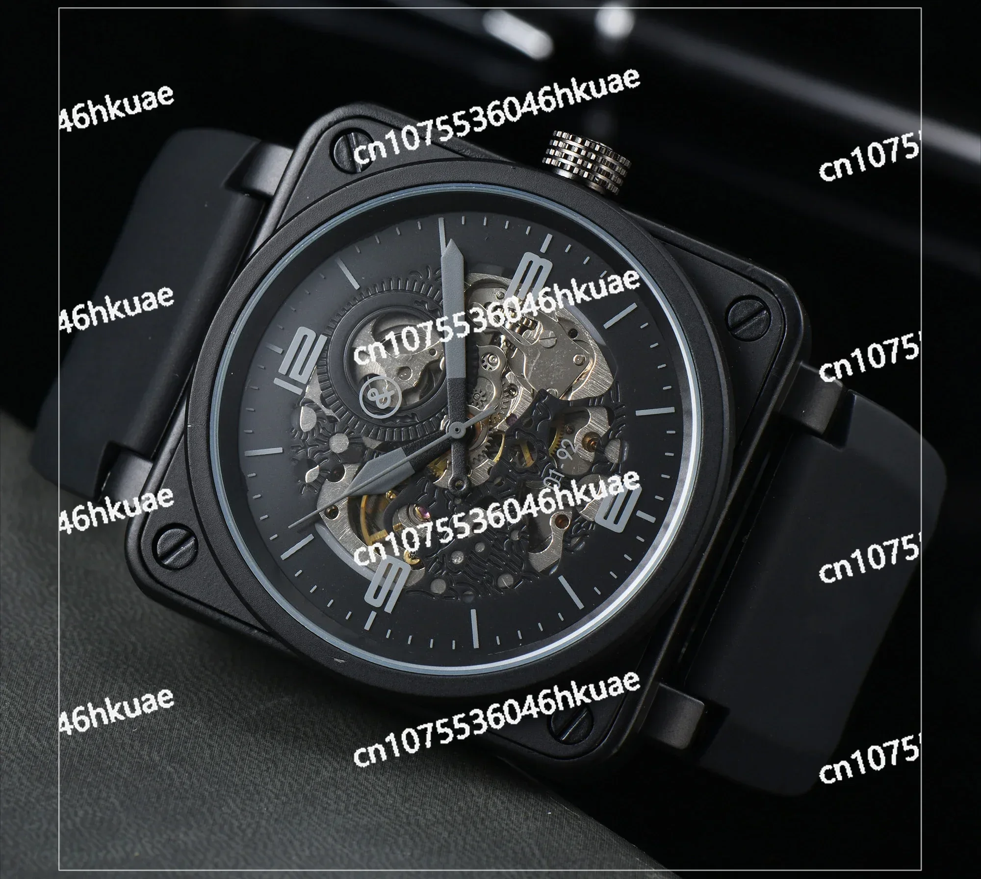 Men's Automatic Mechanical Watch Bell Brown Leather Black Ross Rubber 46mm Hollow AAA Large Dial Men's Watch