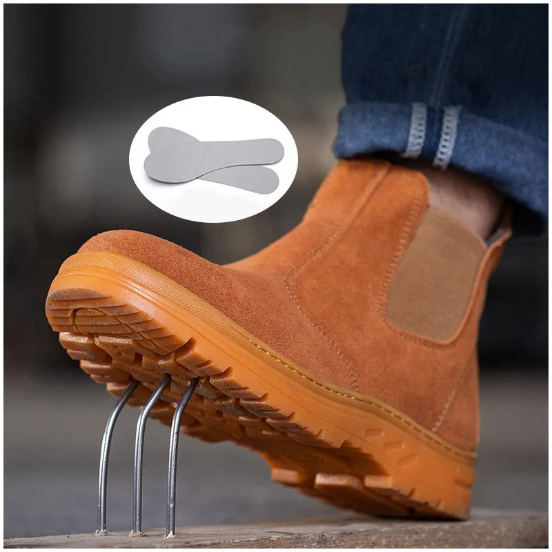

mens casual steel toe caps work boots soft leather safety shoes outdoors worker chelsea boot tooling security ankle botas safe