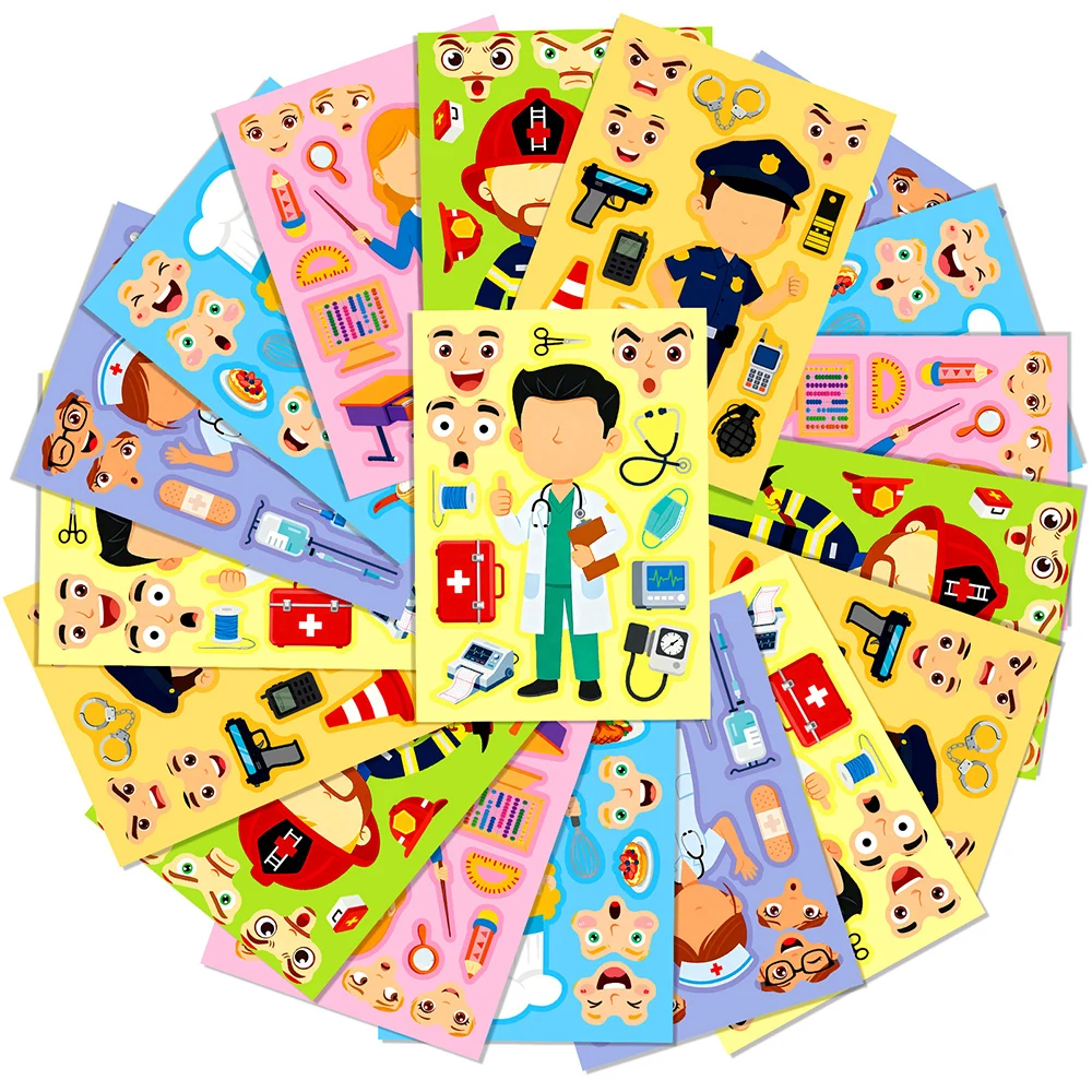 6/12Sheets Funny Dress Up Puzzle Stickers Games Make a Face Assemble Jigsaw Education Toy Decoration Craft Sticker Party Favor