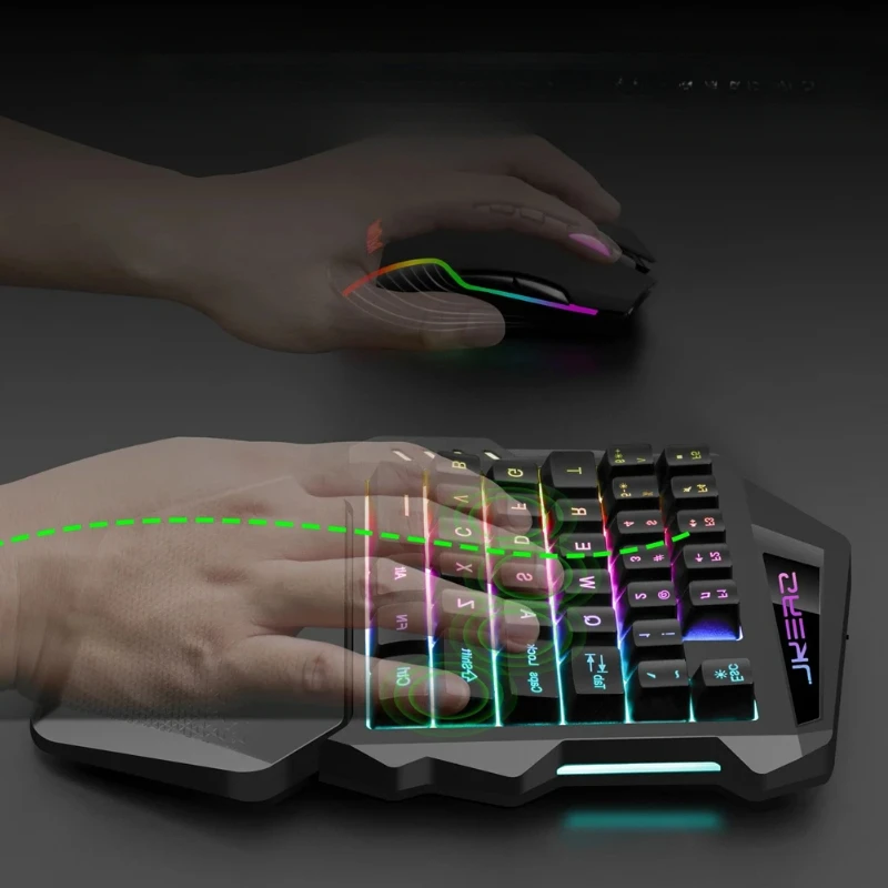 B-M One Hand Wireless Gaming Keyboard RGB Backlit Portable Mini Keyboard Game Controller for PC Gamer