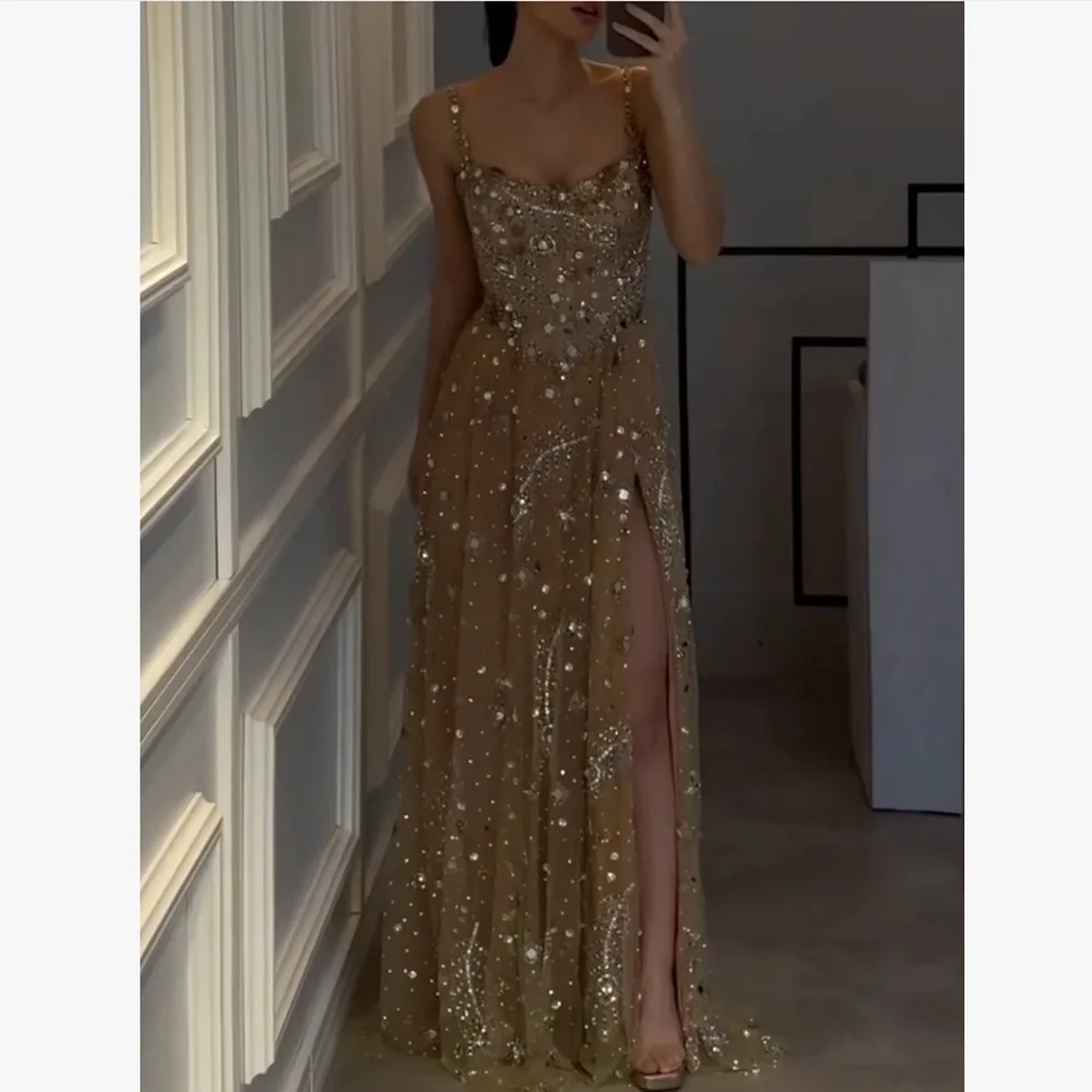 

Customized Luxury Sparkle Long Evening Dresses for Special Occasions Floor-Length A-Line Women Gala Prom Party Gowns 2026