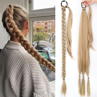85CM Synthetic Braided Ponytail Extensions Hair Long Black Hairpiece Pony Tail with Hair Tie For Women High Temperature Fiber