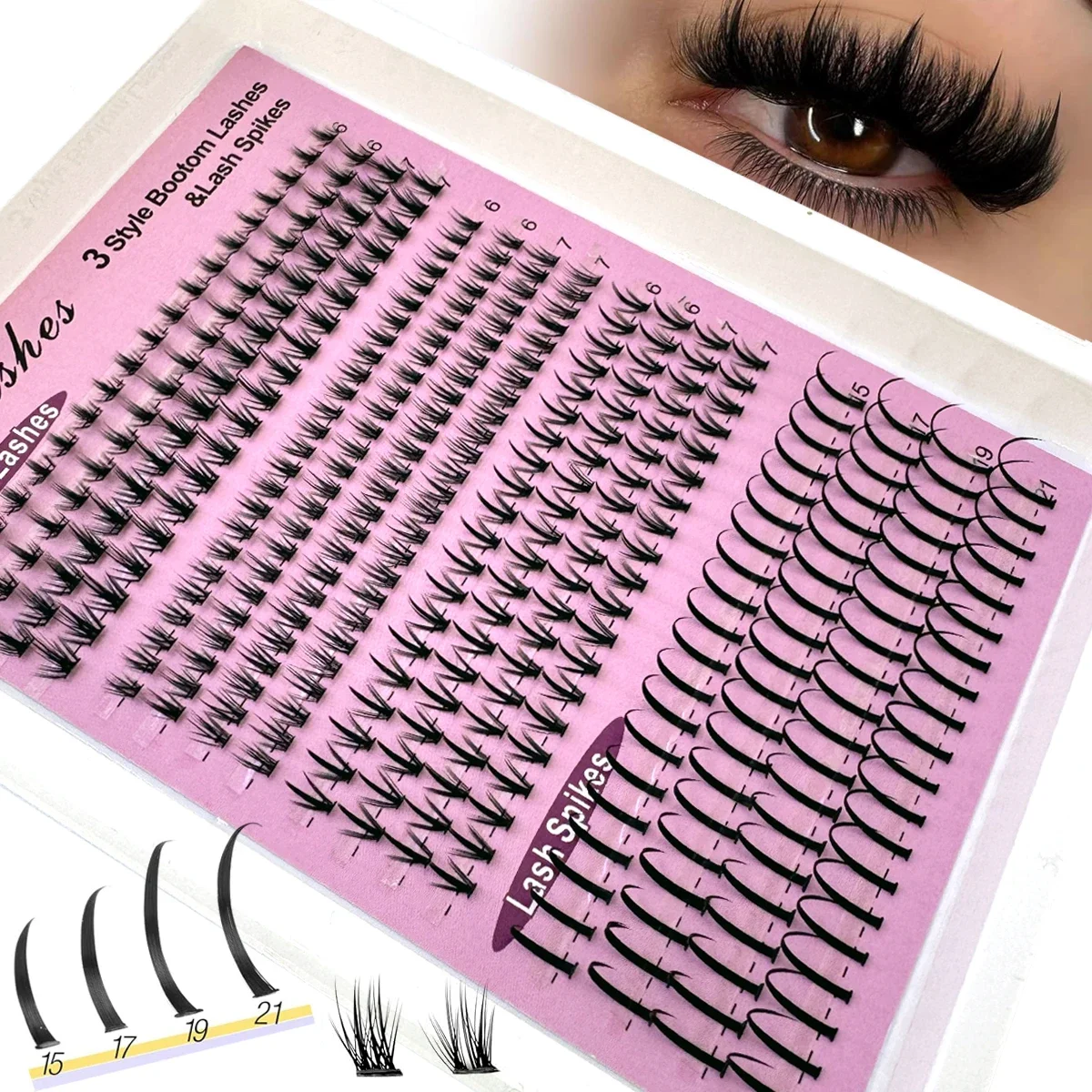 AMSDCN 16Rows Bottom&Spiky Lashes Clusters Volume Individual Lashes Cluster Extensions Spikes Lashes Clusters DIY Fairy Eyelash