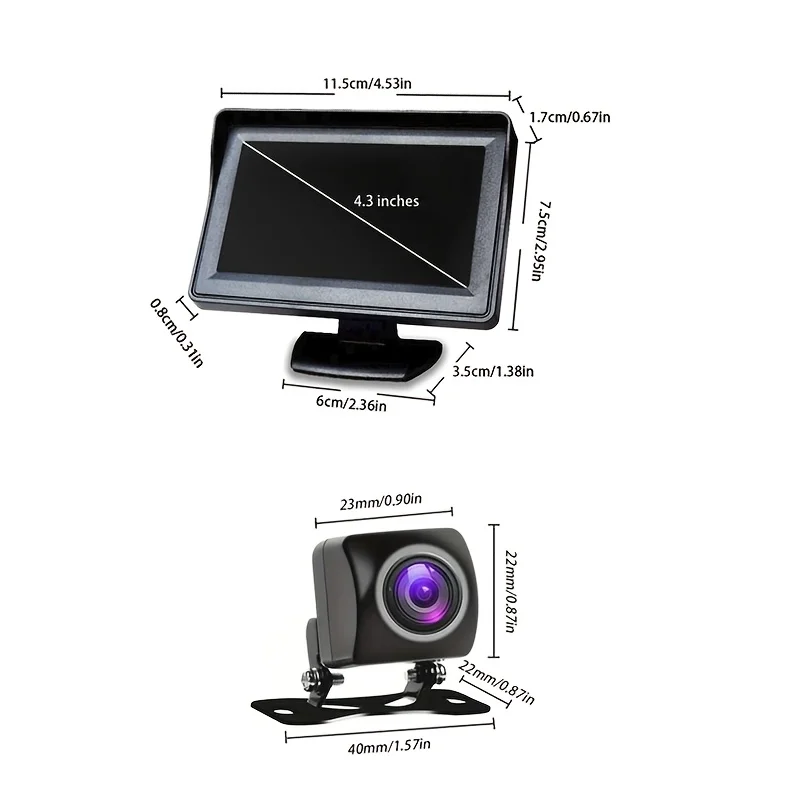 4.3-inch In-vehicle Reverse Monitoring Display Kit, Desktop Dashboard Rearview Display, Suitable for Trucks, Small Vans, Pickups