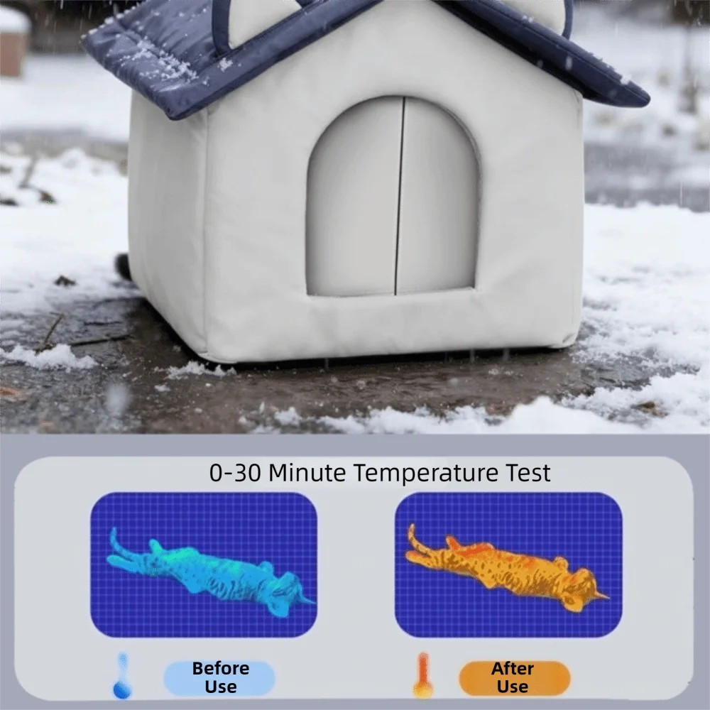 Warm Outdoor Cat House Waterproof Windproof Insulated Pet Shelter Enclosed Design Moisture-Proof Base Winter Cat Nest Backyard