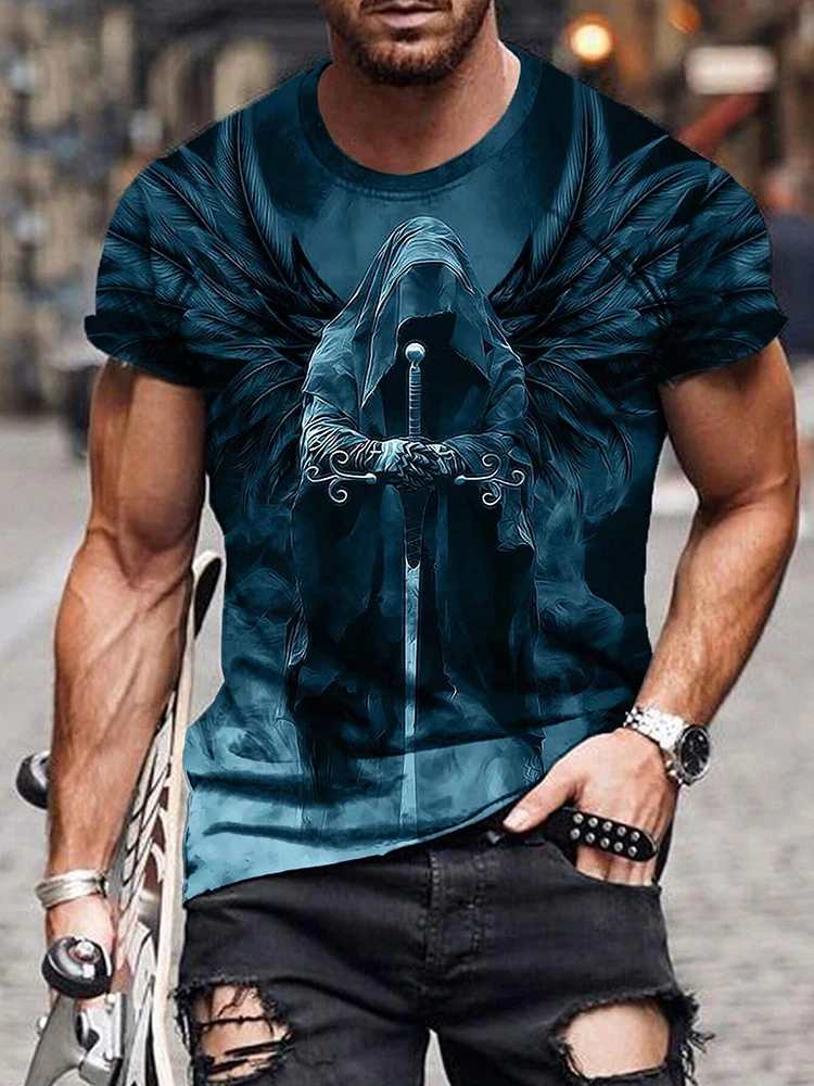 Summer Everyday Street Men's T-shirt Skull Print Men's T-shirt Casual Short-sleeved Top Outdoor Sports Fashion Men's T-shirt