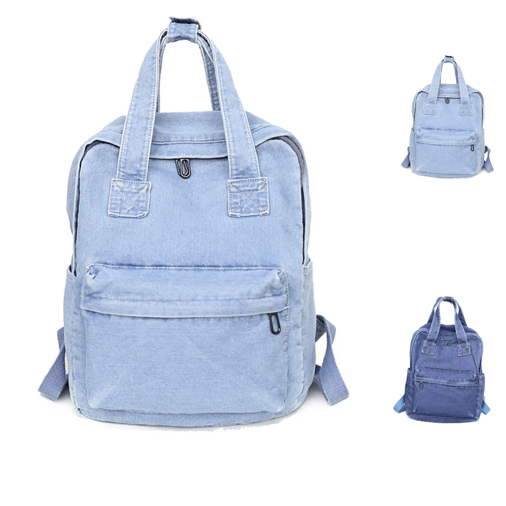 Women Denim School Bag Teenager Backpack Ladies High Capacity Students Travel Shoulder Bag