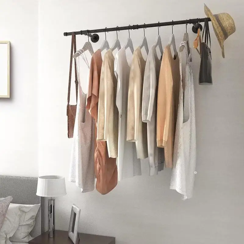 Clothes Hanger Organizer Hanger Storage Wall Mounted Holder Clothes Rack Organizer Closet Rod Metal Hanger Rack For Apartment