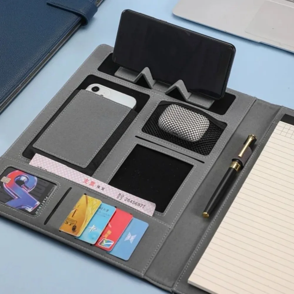 

New A4 Padfolio Portfolio Binder Multifunctional Portable Meeting Folder PU Leather Board Folder Business