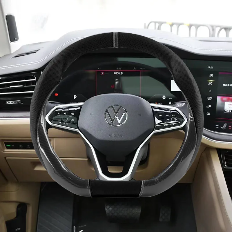 Car Steering Wheel Cover For Volkswagen Touareg 2003-2010 2012 2013 2014 2015 2016 2017 2018 2019 2020 2021 2022 2023 2024 2025
