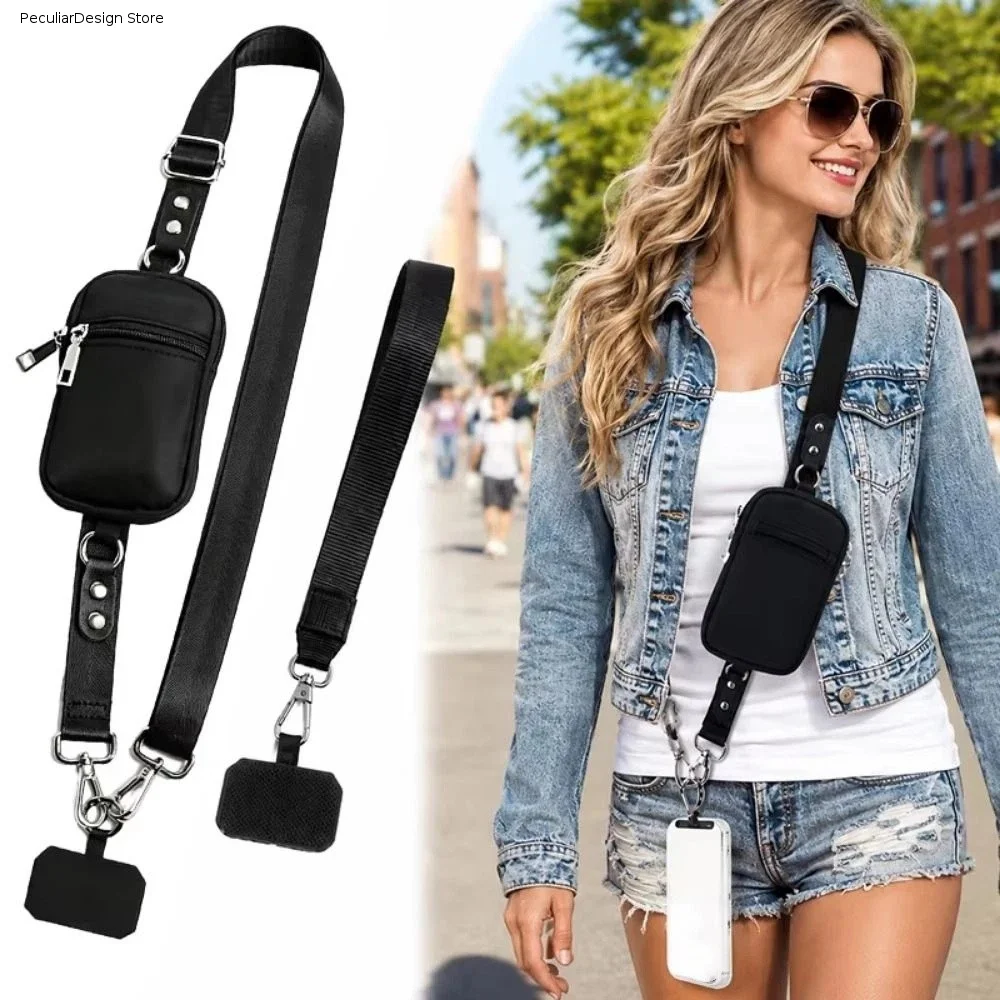 Adjustable Zippered Coin Pouch Detachable Nylon Mini Coin Purse with Strap Lightweight Crossbody Phone Bag Daily Commute