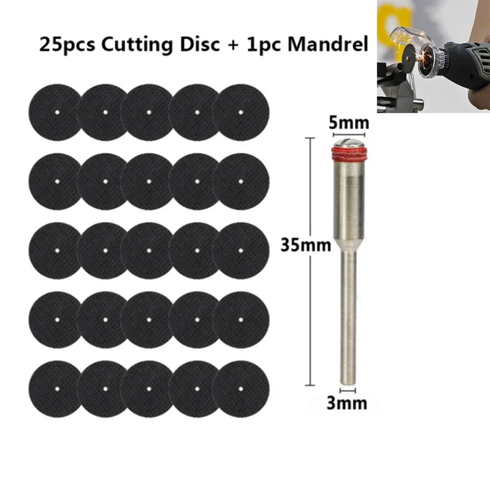 26pcs 1/8inch Abrasive Cutting Disc Mandrel Fiberglass Reinforced Cut Off Wheel Rotary Discs Saw Cutting Rotary Tool Saw Blade N