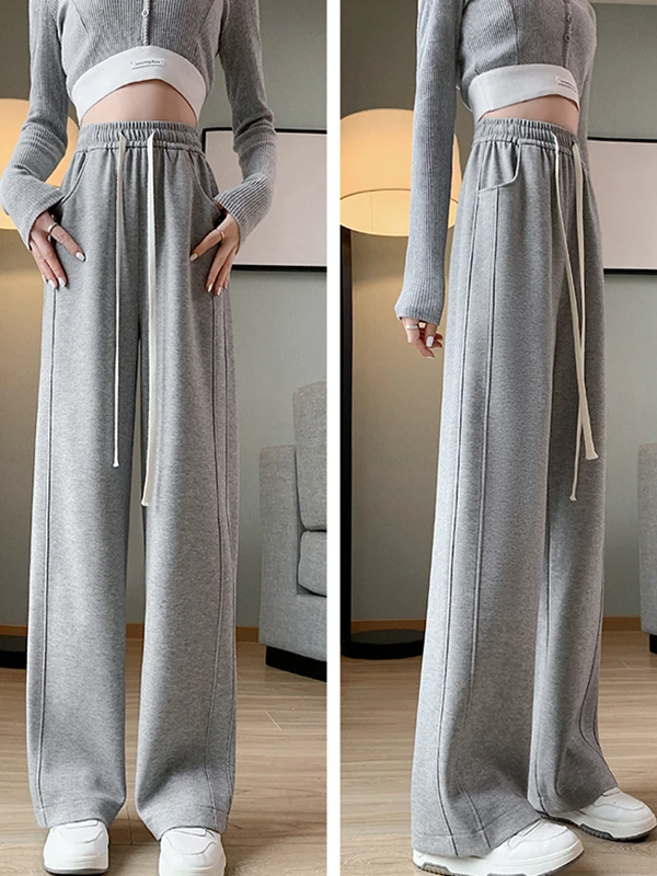 Gray High Waist Draped Sport Pants Women's Summer Thin Straight Leg Wide Leg Pants Small Size Spring Autumn Casual Sweatpants