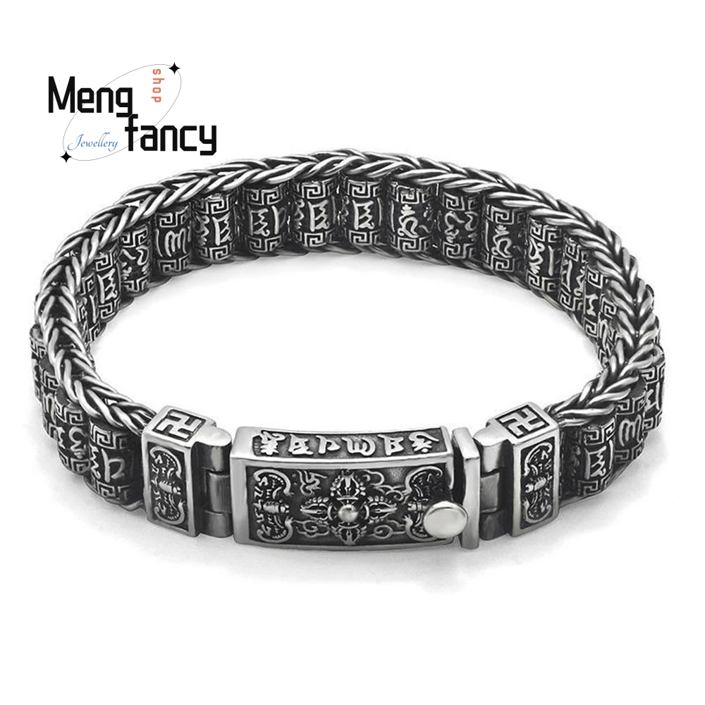 

Hand-woven Paschal Swivel Bracelet Men's Six-word Truth Transfer Beads Vintage Hand Luxury Quality Jewelry Fashion Holiday Gifts