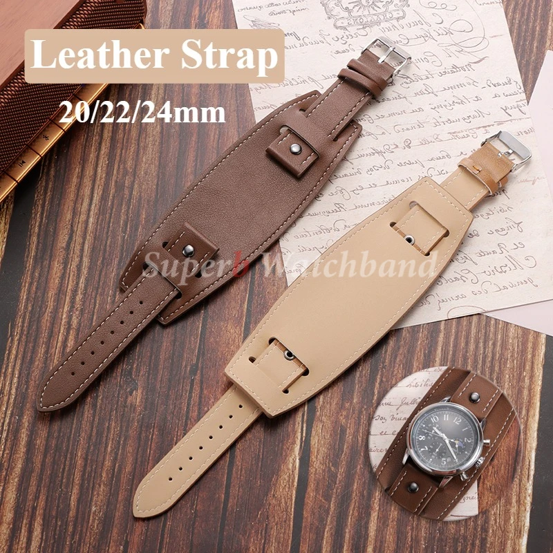 Leather Strap Men's Watch Band for Seiko 20mm 22mm 24mm Retro Style Watch Strap for Men Black Brown Pallet Bracelet