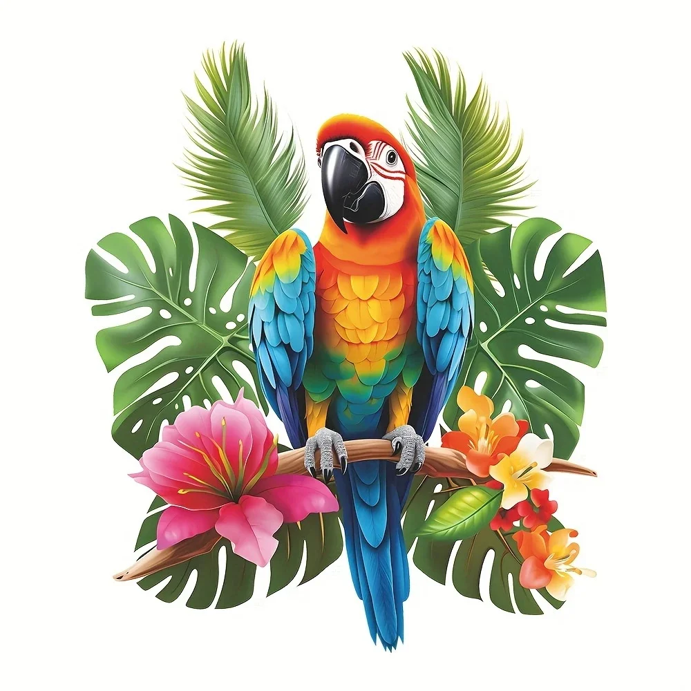 MT1132# Colorful Parrot & Tropical Leaves Wall Decal, Creative Vinyl Sticker For Home Bedroom Bathroom Toilet Decor