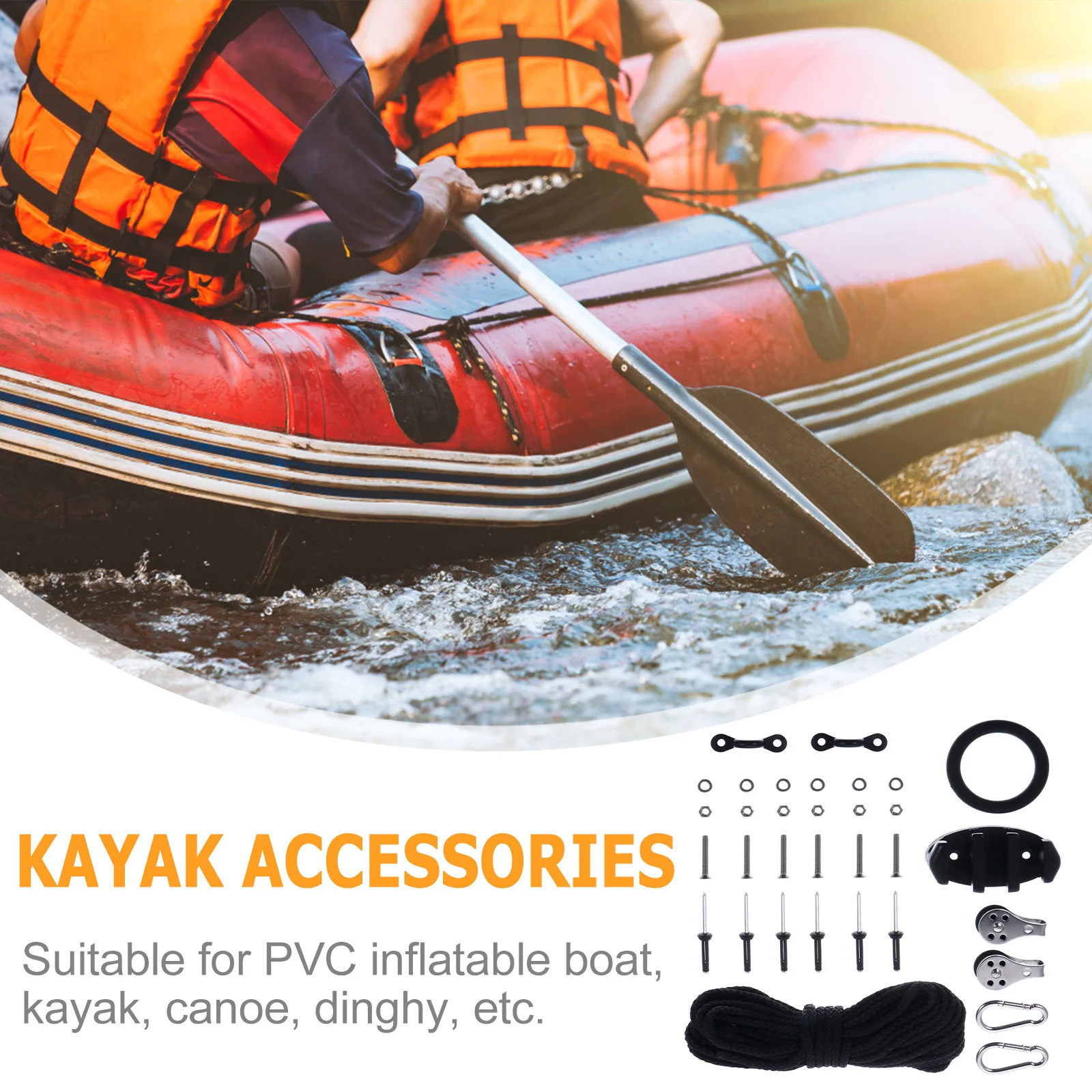 

1 set 1 Set Kayak Anchor Trolley Kit Bungee Cord Loop Pad Eye Cleat Pulley System For Canoe Fishing Boat Stability Accessories