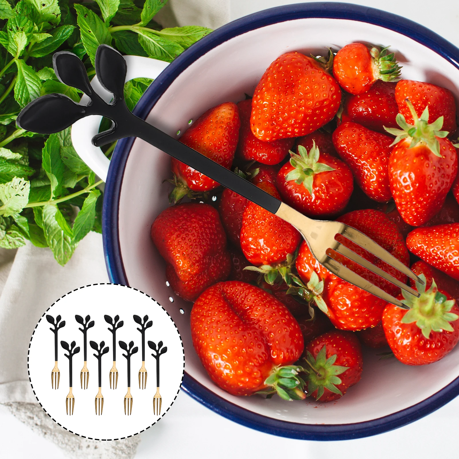 

8pcs Black Gold Leaf Dessert Smooth Edge Appetizer Fruit For Cake Tasting Multi-Function Metal Forks Household Small Forks