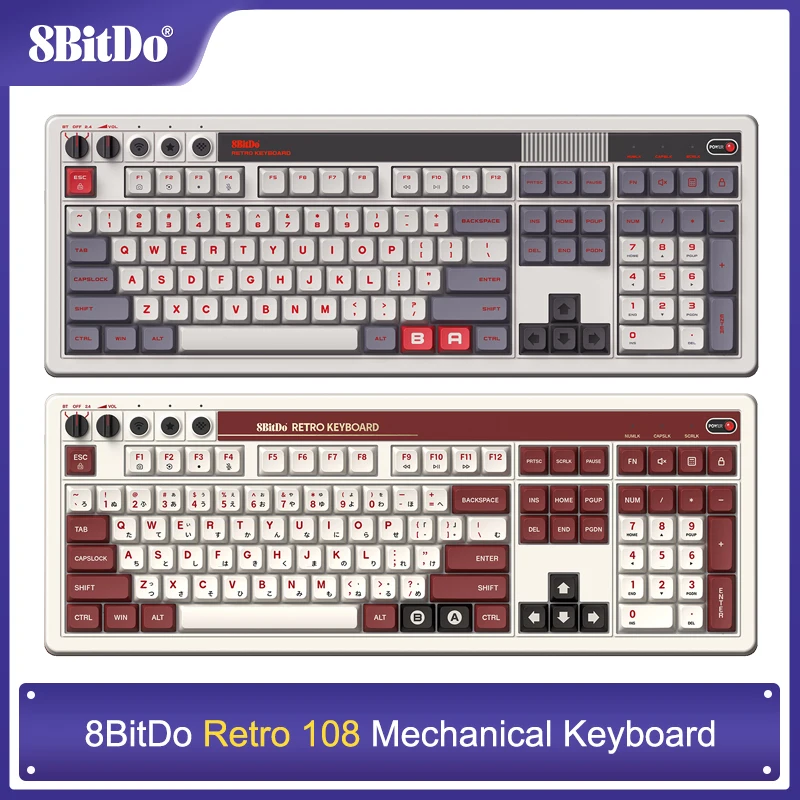 8Bitdo Retro 108 Mechanical Keyboard Bluetooth 2.4G USB-C Game Keyboard,Dual Programmable Buttons For Windows Android