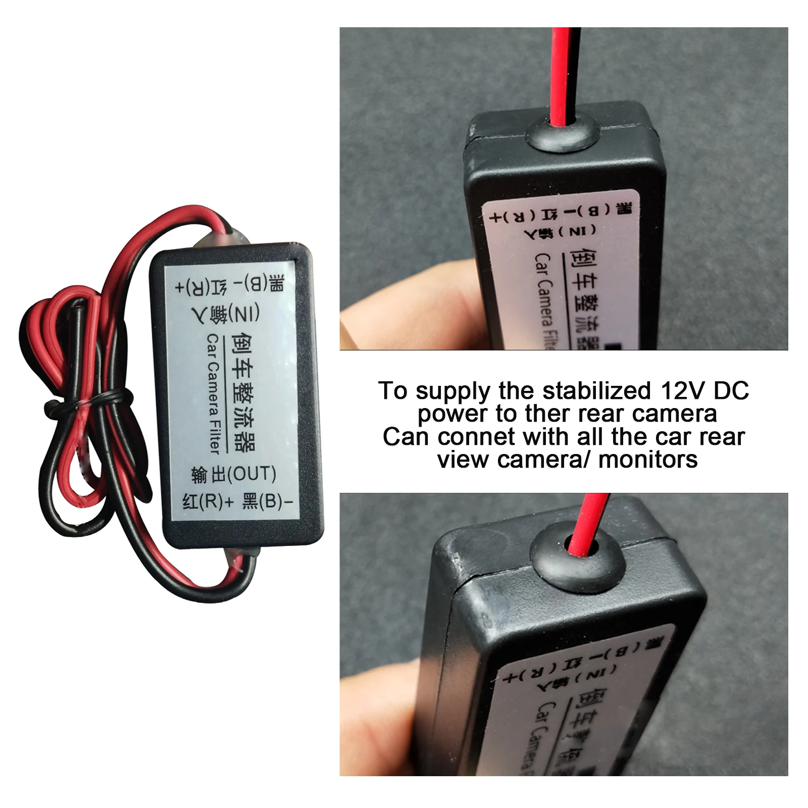 Rectificador de filtro de condensador de relé de potencia de 12V CC para cámara de visión trasera de coche, conector para eliminar interferencias