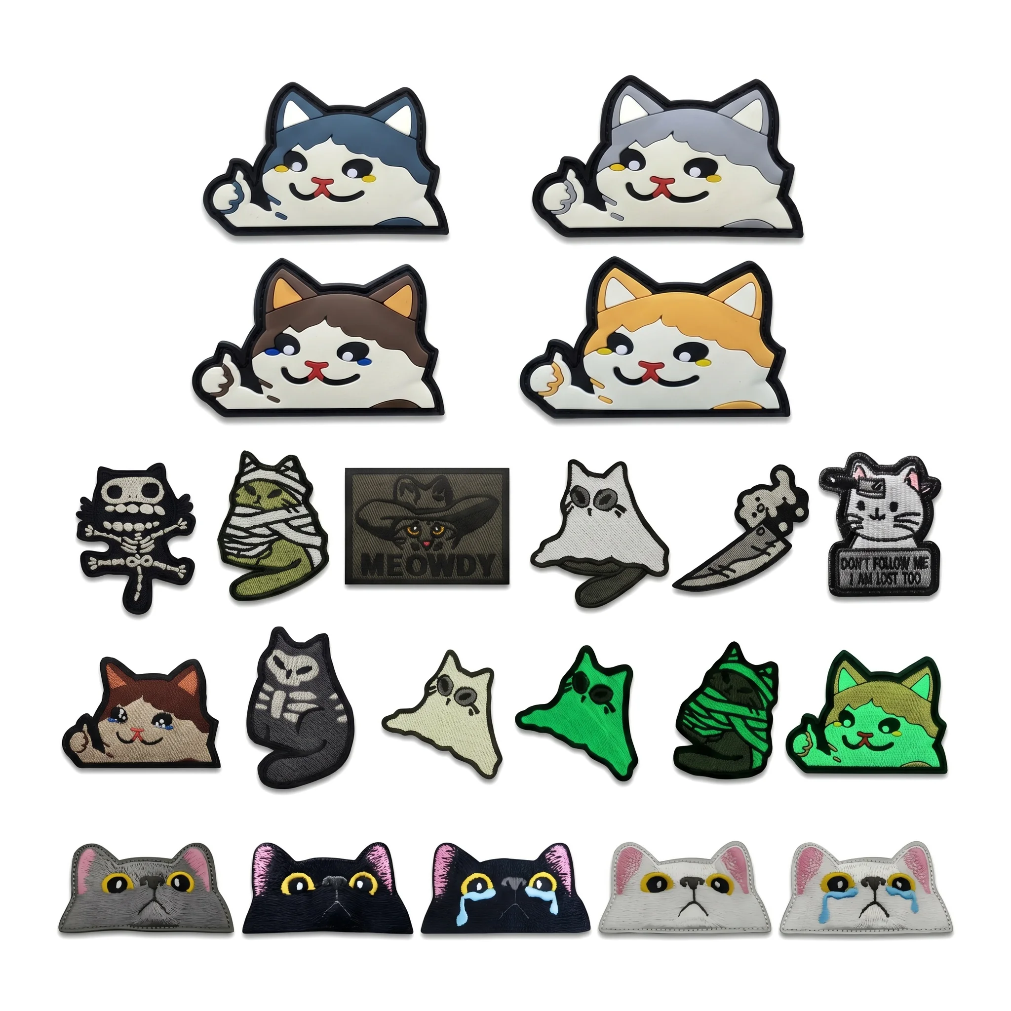 Cartoon-Katzen-Stickerei-Aufnäher, leuchtende PVC-Klett-Armbinde, Outdoor-DIY-Rucksack-Taktik-Patches mit Klettverschluss