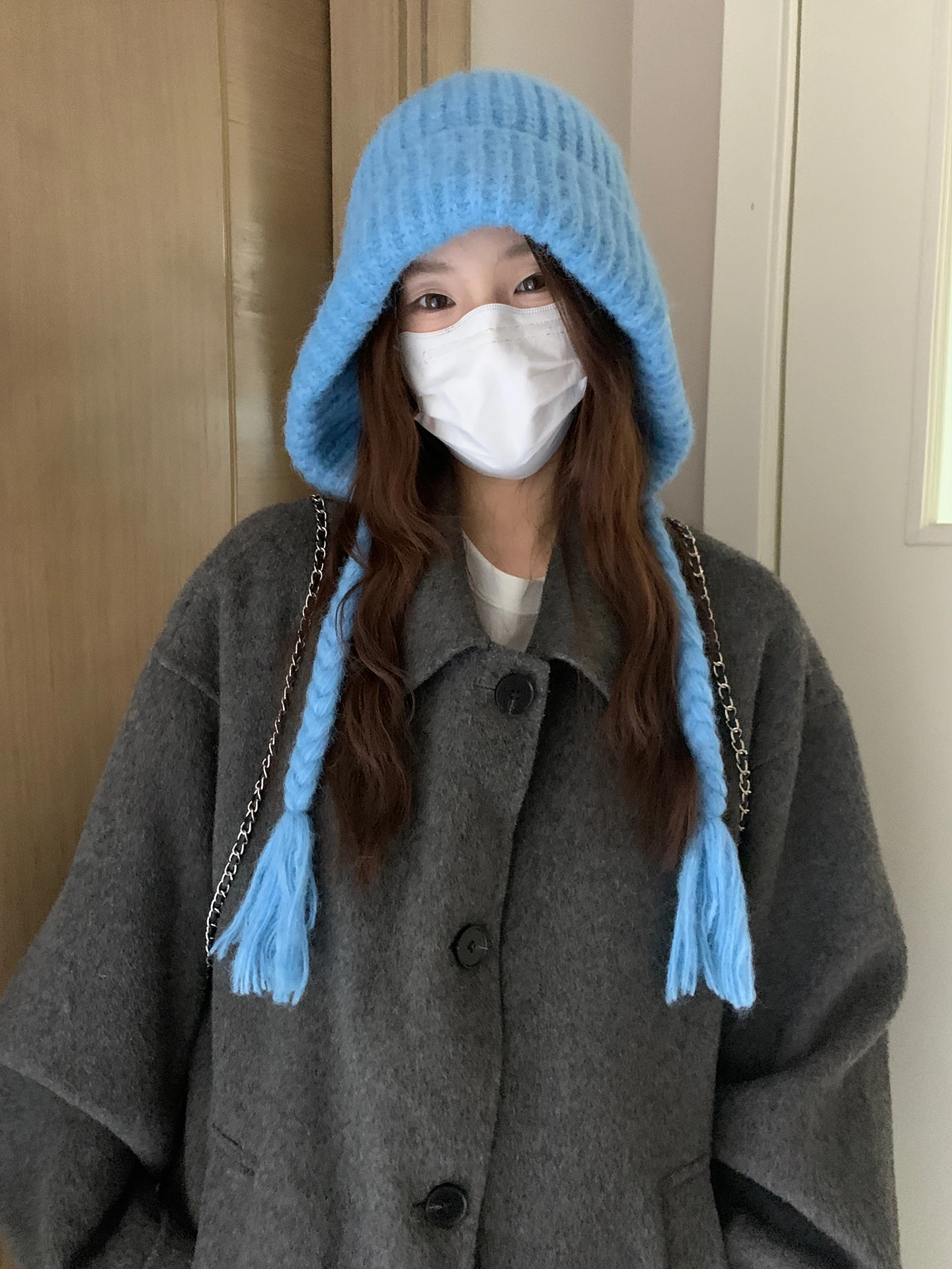 

Балаклава с ушками для женщин, новая зимне-осенняя вязаная шерстяная шапка для большой головы