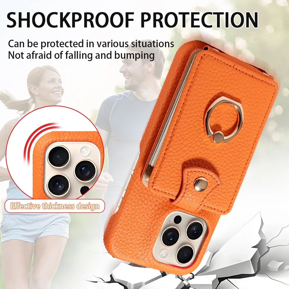 Für IPhone 16 Pro Max 15 Pro Max 14 13 12 11 Pro Max 7 8Plus 16e PU Leder Telefon Fall mit Ring Karte Slots Anti-Fall Fall – Detail 2