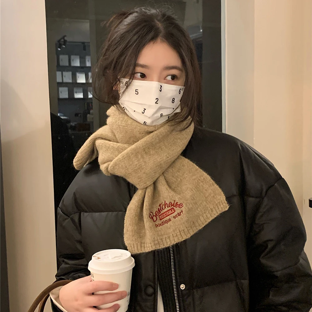 Korean Women Cashmere Scarves Lady Winter Thicken Warm Soft Pashmina Shawls Wraps Female Pure Color Knitted Long Scarf for Women