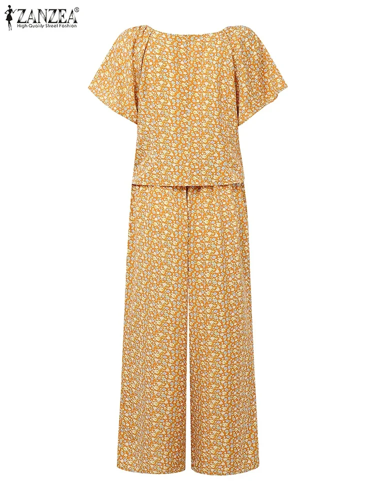 ชุดเซ็ตเสื้อผ้าลายดอกไม้ ZANZEA 2025 สำหรับผู้หญิง เสื้อแขนสั้น กางเกงขายาว ชุดไปเที่ยวทะเล ชุดฤดูร้อน ชุดเข้าชุดสวยหรู 2 ชิ้น