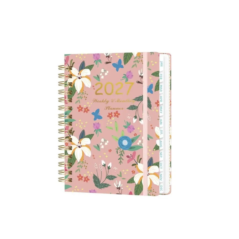 Portable Floral Pattern 2027 Schedule Book A5 Planner Reminder Daily Planner Book Textured PU To Do List Agenda Book Students