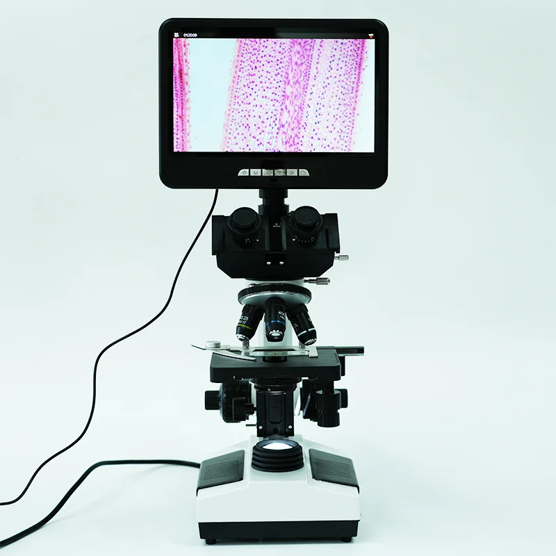 C-107T LCD Trinocular Microscope 40-1600 Times Double-Layer Mobile Platform LED Light Source for Biological Laboratory