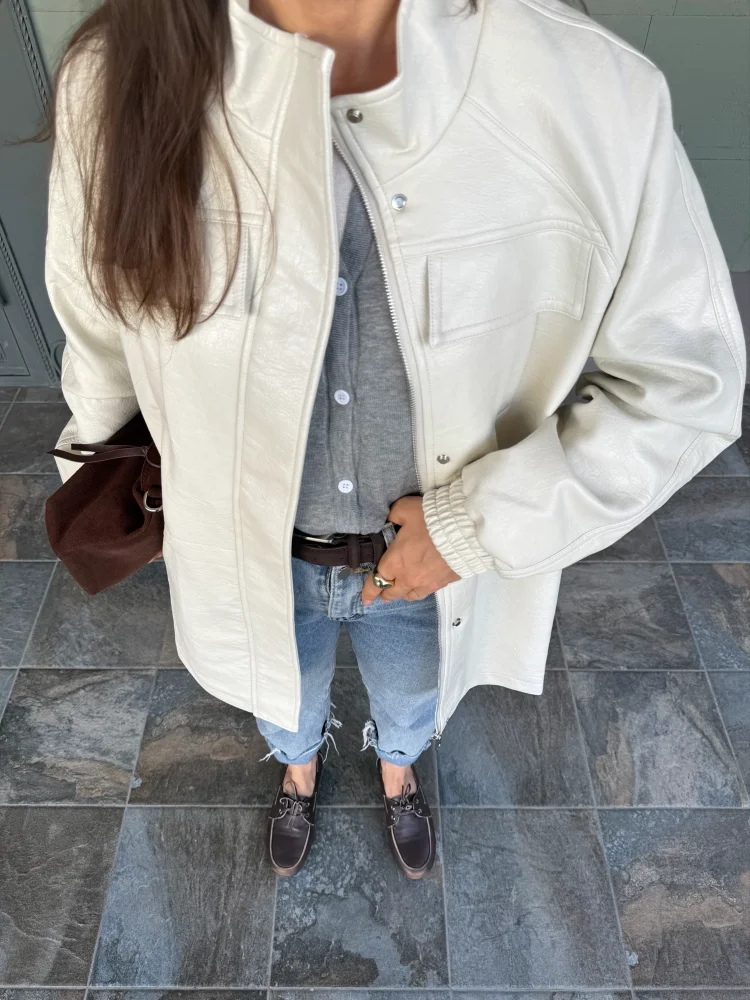 Giacca in pelle Pu autunno inverno per donna Cappotto in vita regolabile elastico a maniche lunghe solido 2025 Capispalla casual moda nuova signora