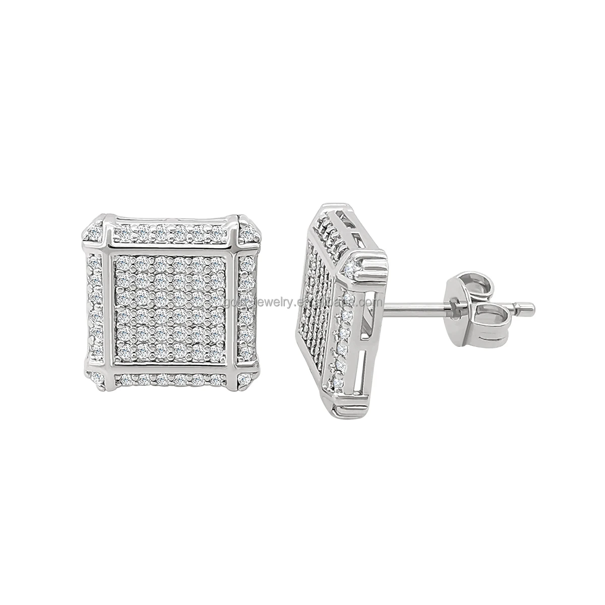 

Brass Jewelry Square Shape Cubic Zircon Studs Earrings Trendy Hip Hop Women Men