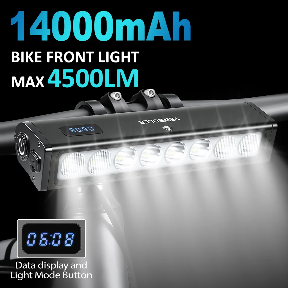 

NEWBOLER Bicycle Light Front 14000mAh Bike Light 4500Lumen Waterproof Flashlight USB Charging MTB Road Cycling Lamp Accessories