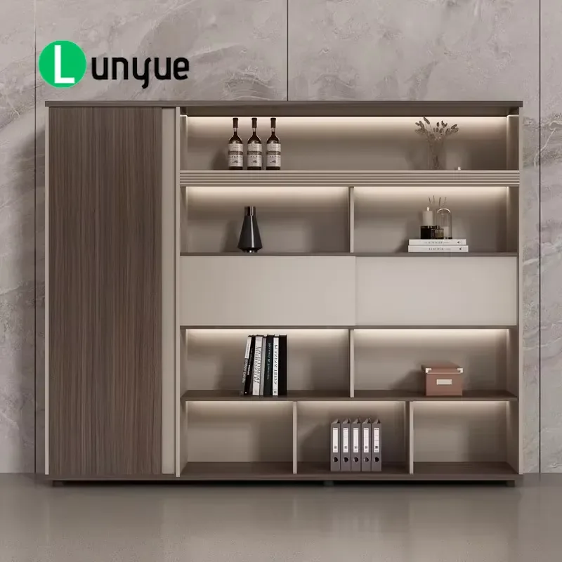 Wood File Cabinet Office Furniture Storage Shelf Filling Cabinet Background Bookcase for Furniture Customization Wholesale