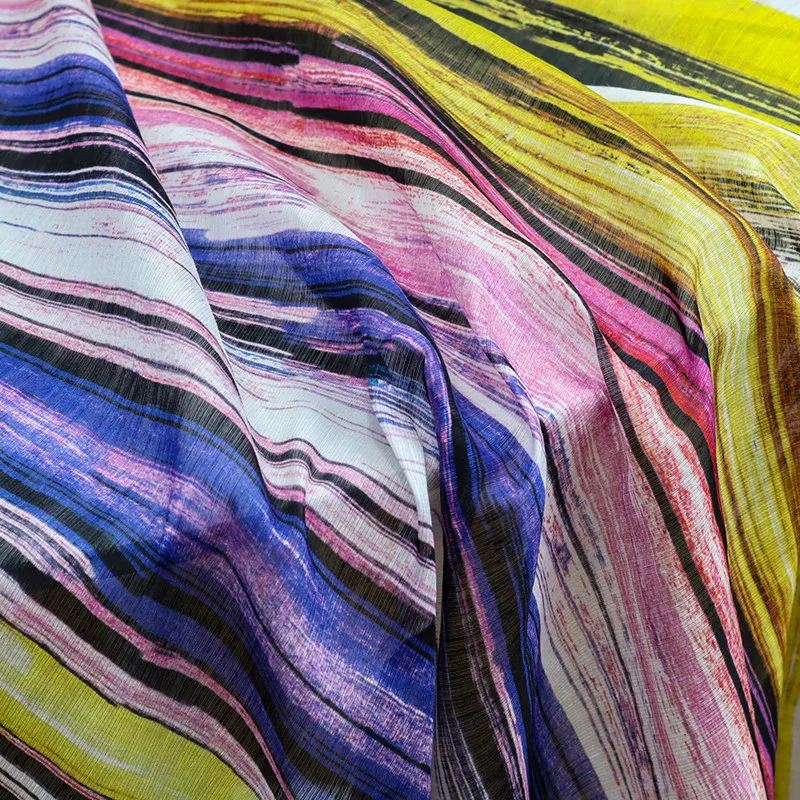 High Quality Sunset Light Thin Transparent Silk Linen Silkworm Silk Fabric Clothing Shirt Dress Designer Cloth