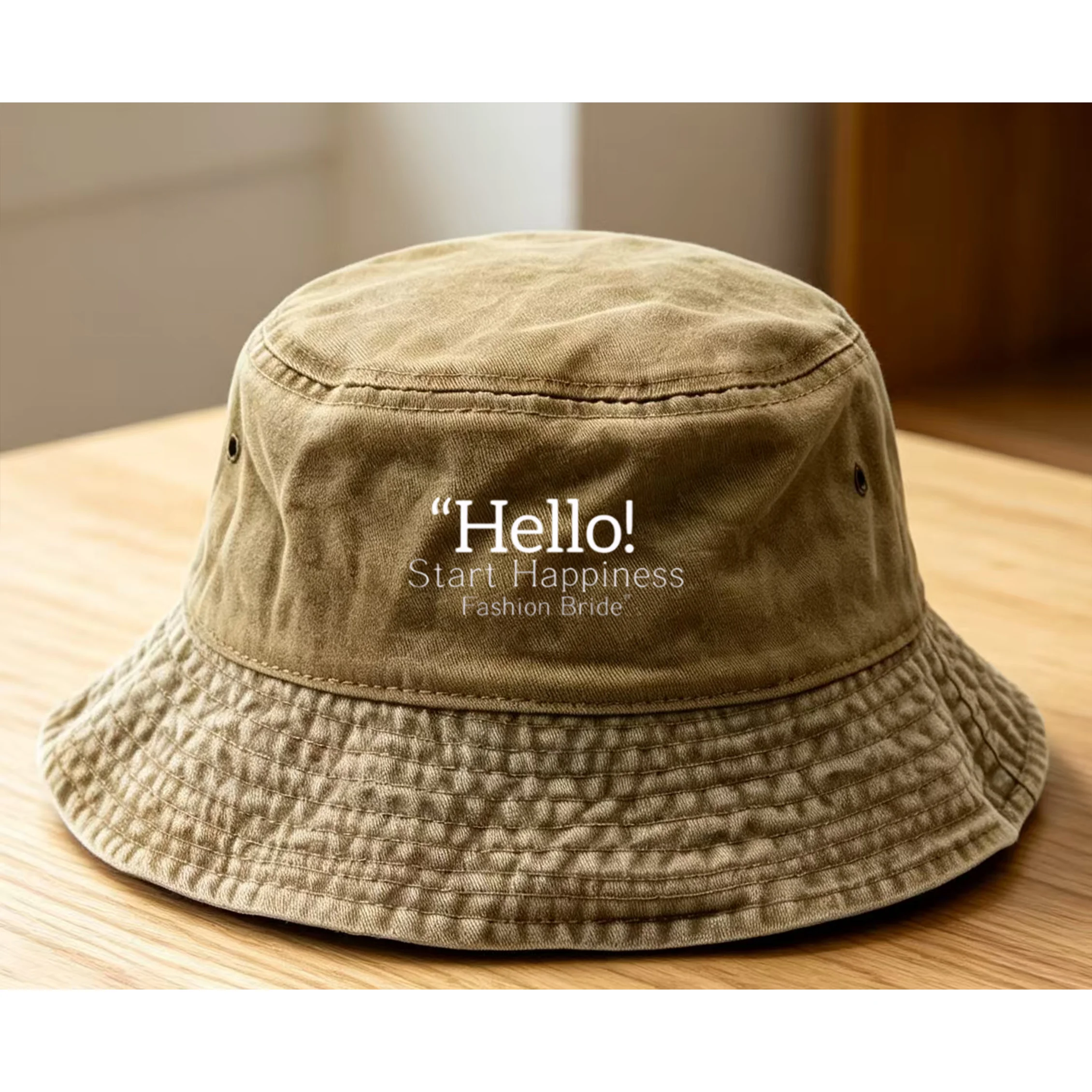 Fisherman Hat- Made of Viscose Material, with a Hello Patterned Design, Suitable for Outdoor Activities and Casual Wear, Casual