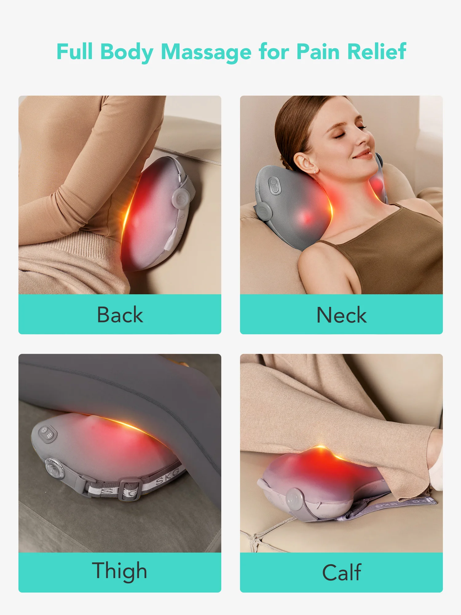 SKG Shiatsu Back Massager with Heat Cordless Back and Neck Massager for Pain Relief Deep Tissue,4D Kneading Massage Pillow for U