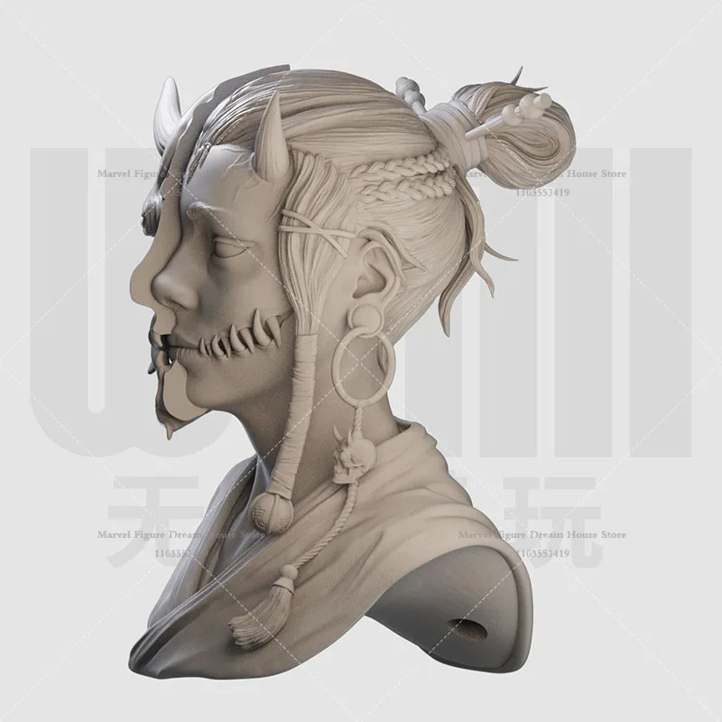 1/16 1/10 Scale Ghost Face Female Warrior Japanese Reonna Monsters Legend DIY Self-assembled 3D Resin Un-panited White Bust Doll