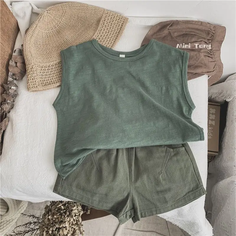 Kids Pants Children Clothing Pinkycolor Casual Pants Korean Boys Girls Baby Shorts Summer Retro Style Simple 2024 Solid