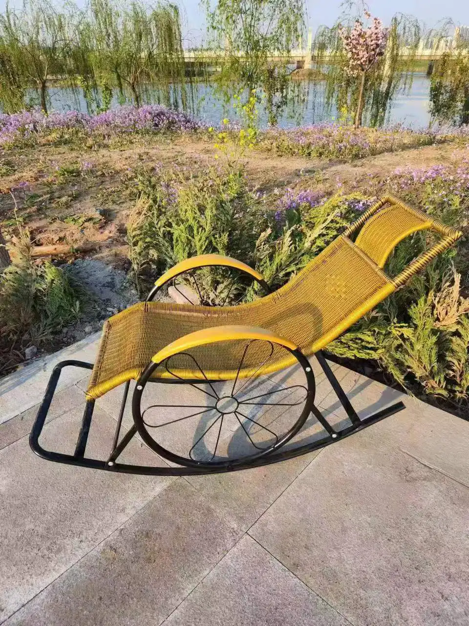 PE Rattan Rocking Chair with Metal Frame Garden Patio Rocking Chairpromote sales