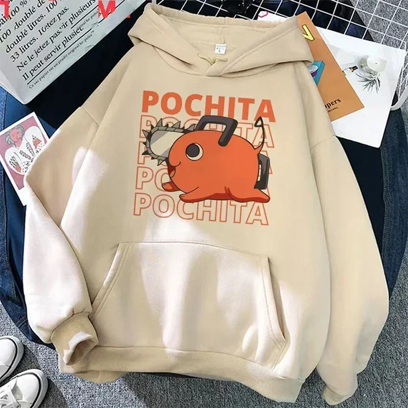 Women Cotton Hoodies Chainsaw Man Makima Pochita hooded Pullover Anime Printed Swearshirt Streetwear Fleece Men Women Clothing