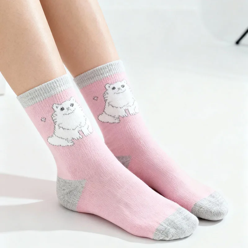 1/5 쌍 플러시 고양이 프린트 남성 여성 미드 튜브 양말 부드럽고 편안한 땀 흡수 통기성 캐주얼 커플 양말