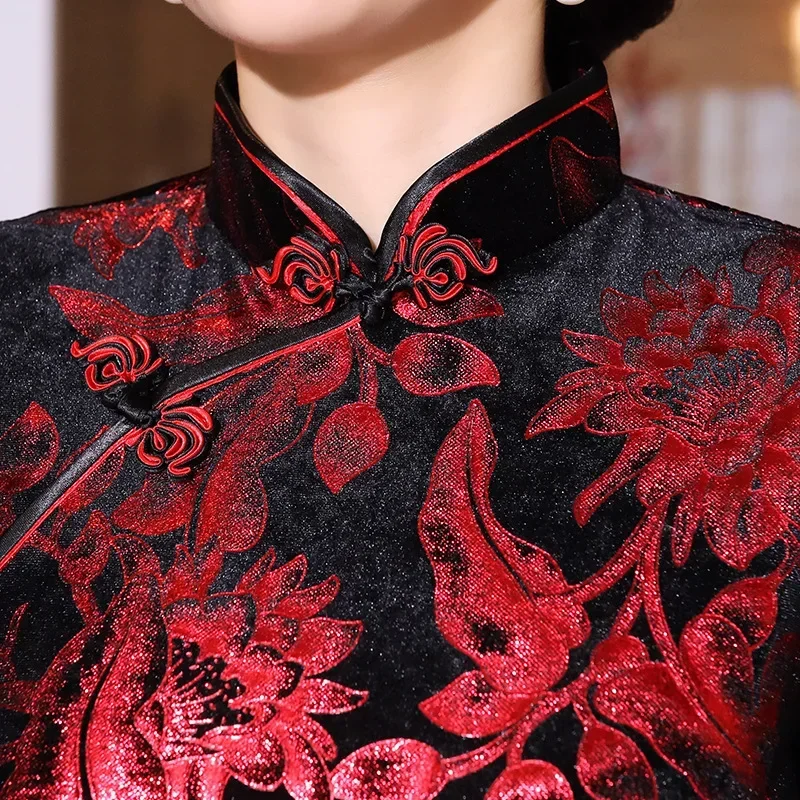 

Plus Size 3XL 4XL Velvet Cheongsam Autumn Winter Women's Sexy Slim Split Qipao New Chinese Style Improved Vintage Dress Vestidos